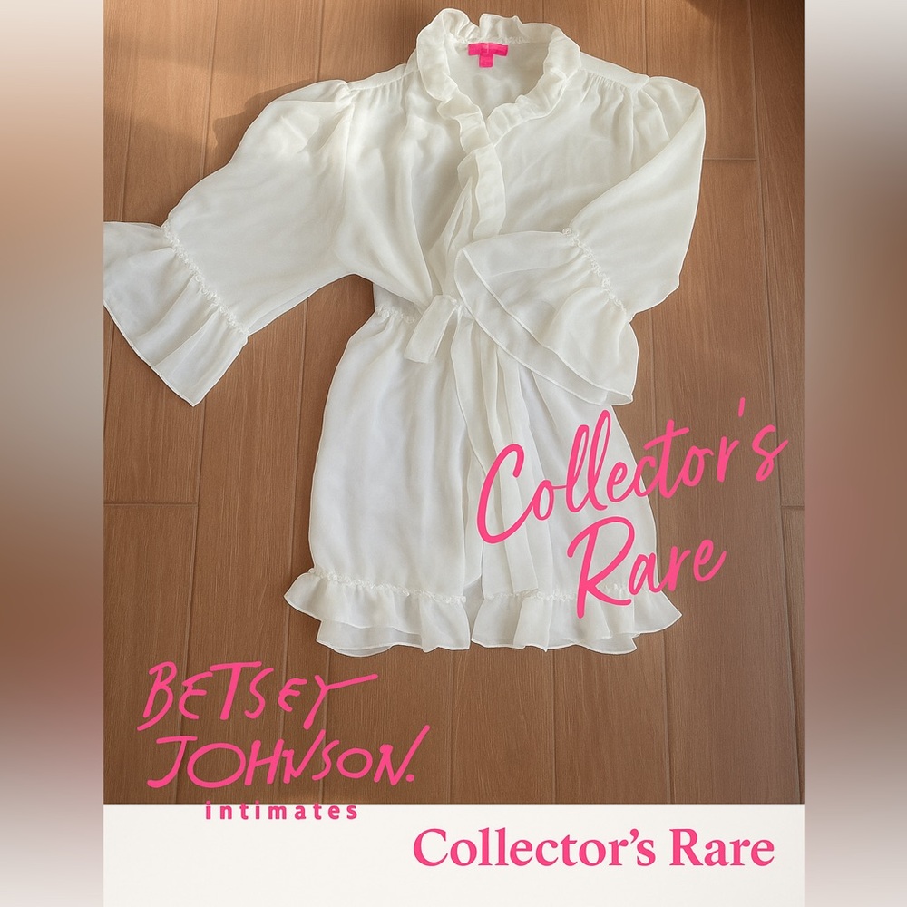 Rare Vintage Betsey Johnson Intimates Sheer Chiffon Ruffle Robe | L | White